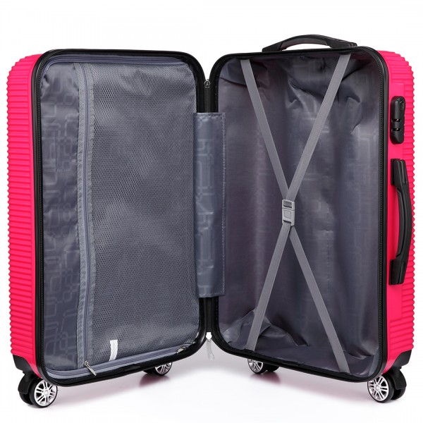 K6676L - KONO 20 Inch Suitcase Horizontal Stripe Luggage - Plum